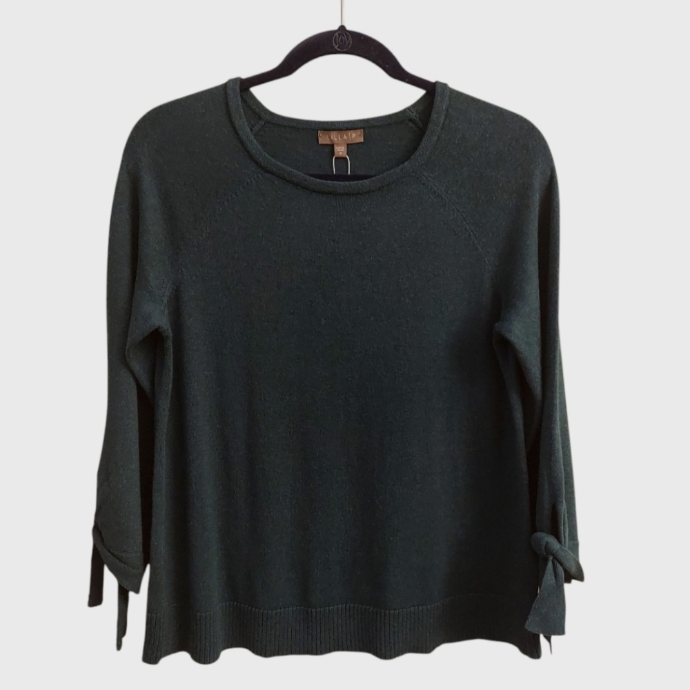 LILLA P Evergreen Tie Sleeve Boatneck Pullover Sweater